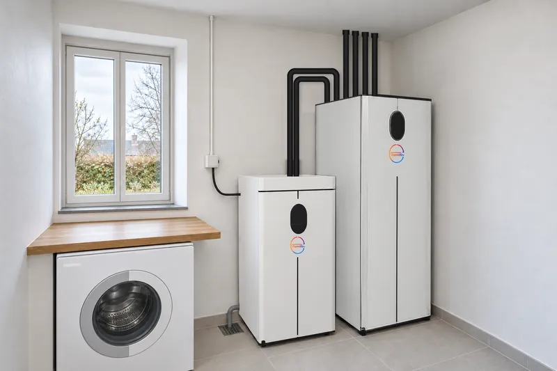 ThermRev Air Performance på gulvet med ThermRev Water Hub ved siden af